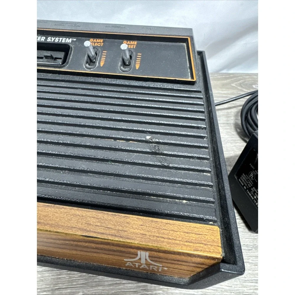 Atari 2600 4-Switch Woodgrain Console Bundle w/ 2 Joysticks, 4 Games Working